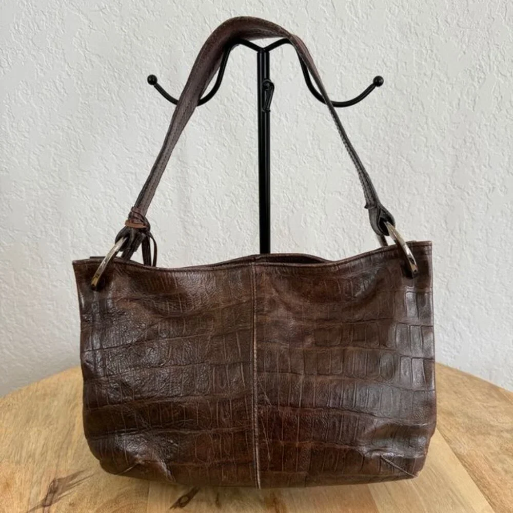 Furla Croc Embossed Brown Leather Hobo